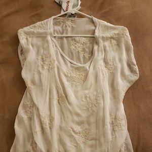 Silk blend, slip tshirt with gossamer overshirt